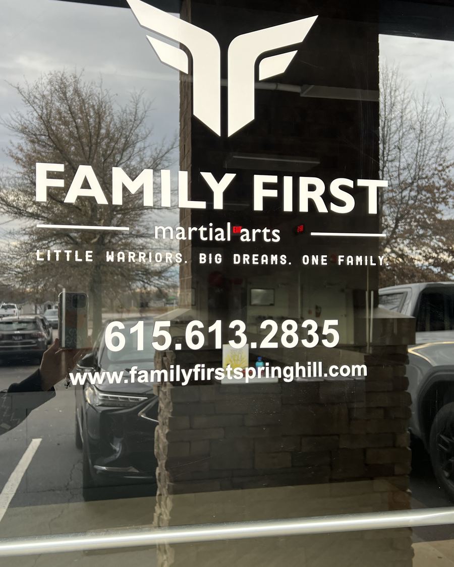The front door of Family First Martial Arts on Belshire Way in Spring Hill, TN